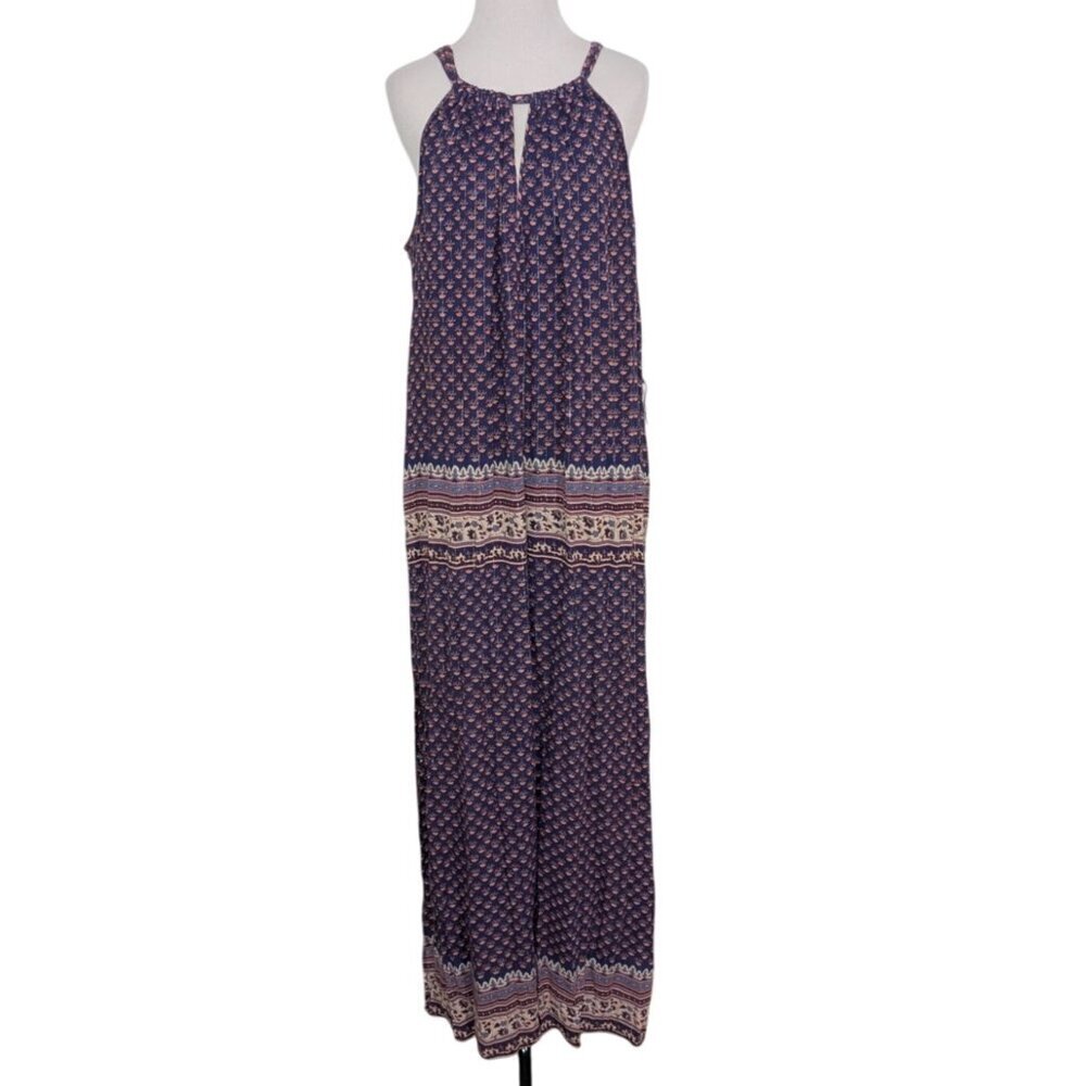 BCBGMAXAZRIA Floral Printed Maxi Dress Womens Size Small Dark Regal Blue Combo